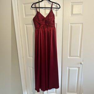Azazie Alia Metallic Satin Burgundy Gown